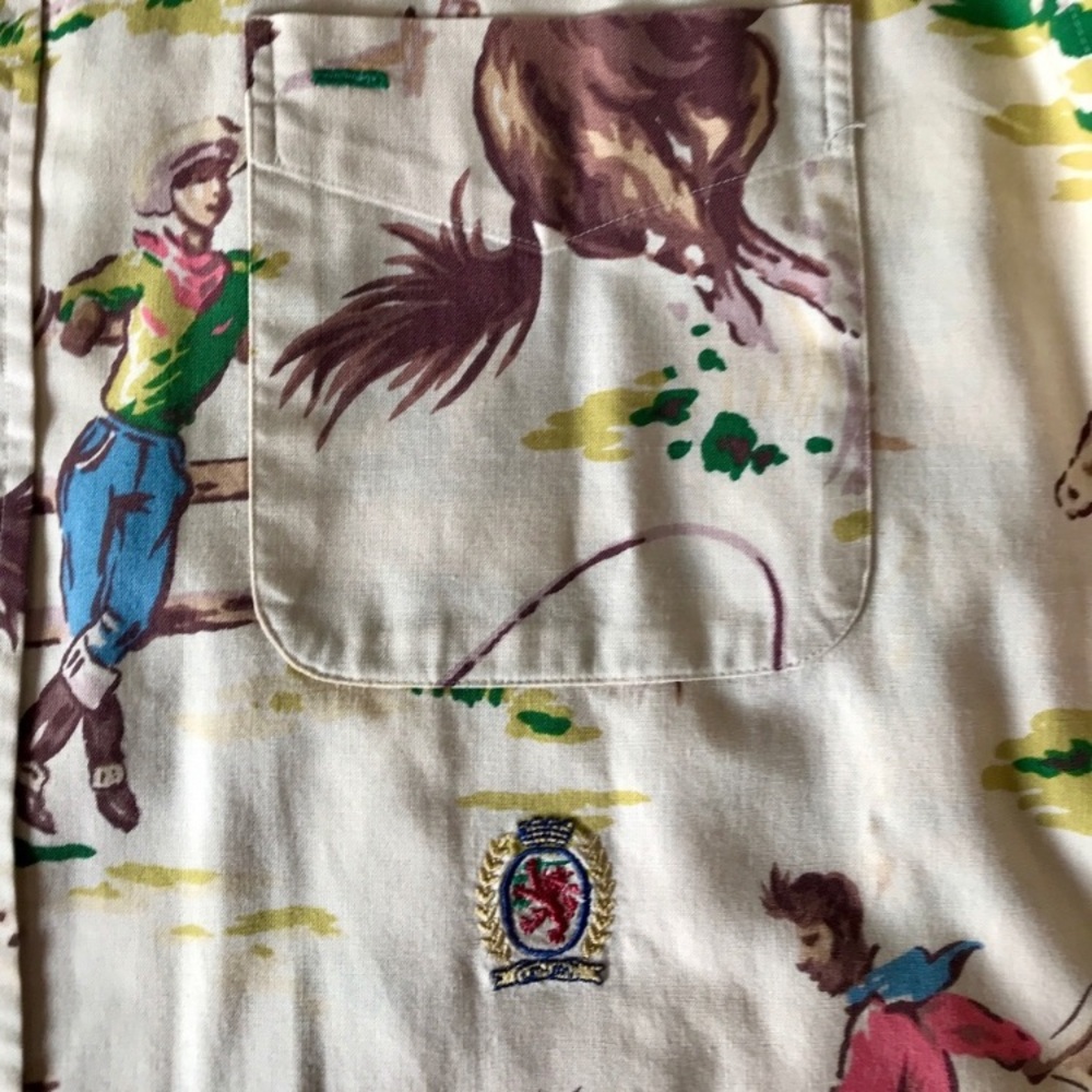 RARE VINTAGE Tommy Hilfiger Western Print Shirt - Cream, Brown, Red, Green - Picture 5 of 15